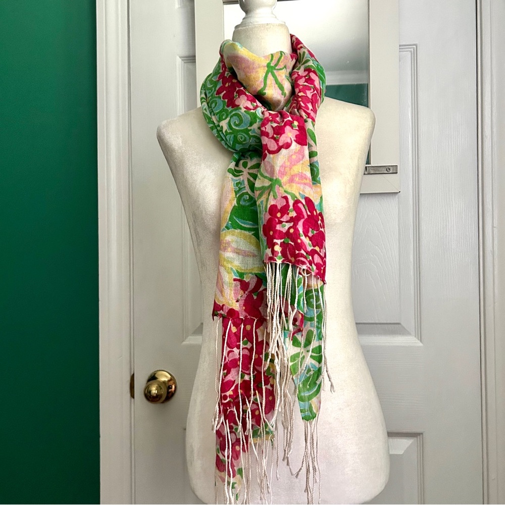 Lilly Pulitzer Silk/Cashjmere Floral Fringe Murfee Scarf
